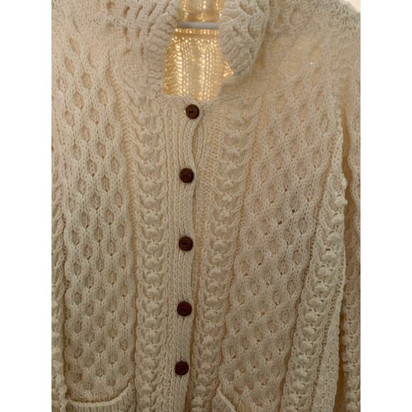 Vintage Hand Knit 1980's Button Down Cardigan Sweater in Ivory - Picture 3 of 7